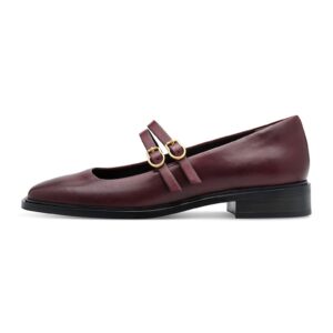 Pantofi Mary Jane din piele cu varf patrat - Maro cognac