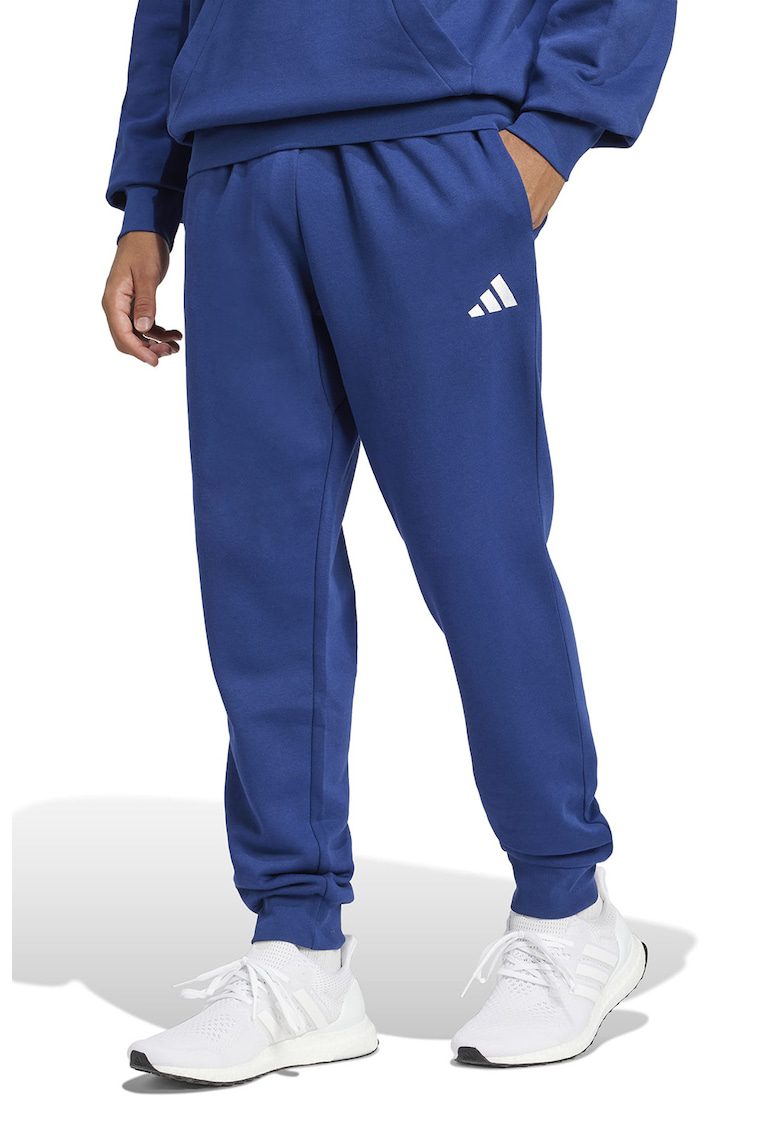 Pantaloni de trening cu snur in talie si croiala conica FeelCozy - Alb/Albastru