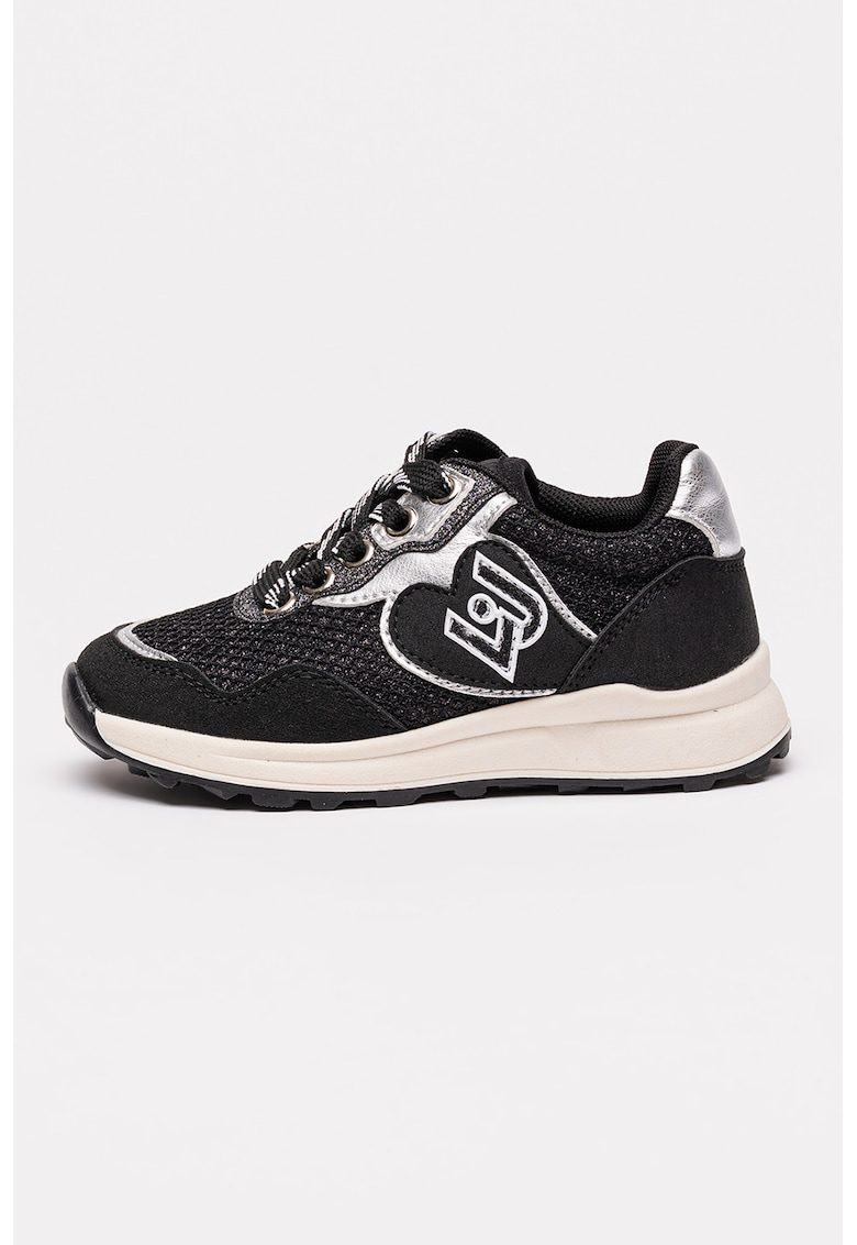 Pantofi sport din material sintetic cu garnituri din material textil - Negru/Argintiu