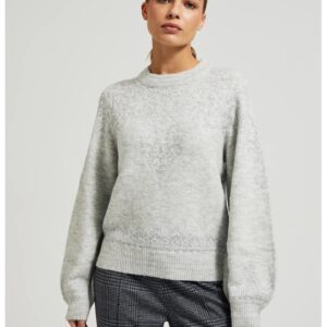 Pulover gri decorat cu fir stralucitor - Gri