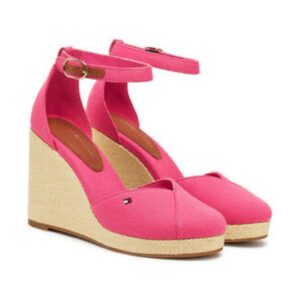 Pantofi dama - platforma - inchidere cu catarama - roz - textil -