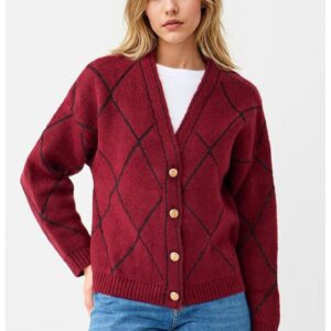 Cardigan tricotat cu nasturi - Visiniu/Negru