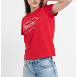 Tricou cu imprimeu text - Rosu/Alb