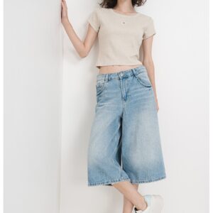 Tricou crop cu croiala slim fit - Gri inchis/Bej deschis