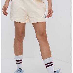 Pantaloni scurti cu talie elastica si buzunare laterale - Galben pal