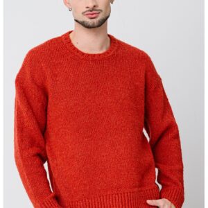 Pulover din amestec de lana alpaca a cu maneci cazute - Rosu