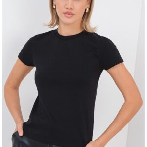 Tricou de bumbac cu decolteu la baza gatului - Negru