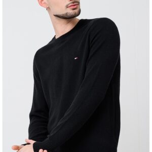 Pulover din lana cu logo discret - Negru