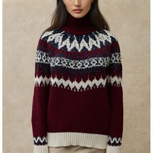 Pulover dama - cu guler inalt - tricot - Rosu Burgund -