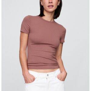 Tricou slim fit cu decolteu la baza gatului - Maro taupe