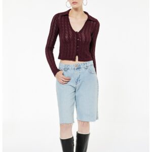 Cardigan crop cu nasturi - Violet pruna