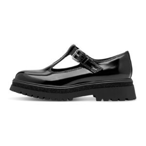 Pantofi din piele lacuita cu bareta in T - Negru