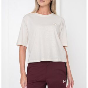 Tricou din bumbac cu decolteu la baza gatului - Crem