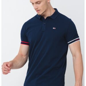 Tricou polo uni - Rosu/Alb optic/Bleumarin
