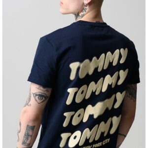 Tricou cu decolteu la baza gatului si imprimeu logo - Albastru ultramarin