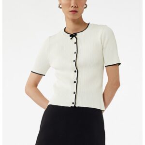 Pulover slim fit cu maneci scurte - Alb fildes/Negru