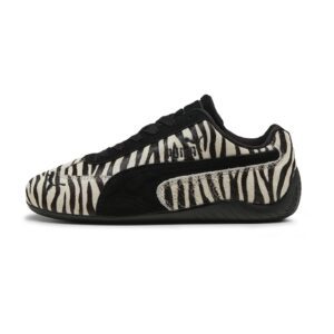 Pantofi sport de piele cu talpa plata si animal print - Negru/Crem
