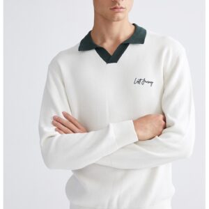 Pulover polo de bumbac - Alb/Gri