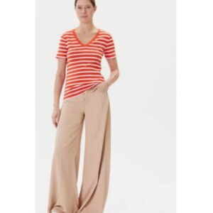 Tricou pentru femei - bumbac - portocaliu/alb -