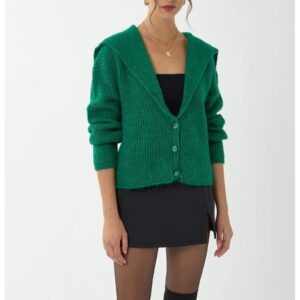 Pulover dama - cardigan tricotat cu nasturi - croiala lejera - acril - Verde Padure