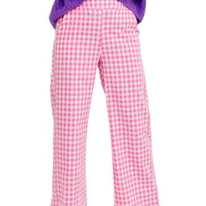 Pantaloni dama - Bumbac - Alb/Roz
