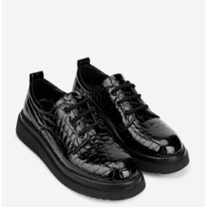 Pantofi dama negri din piele lacuita croco