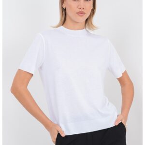 Tricou din amestec de lyocell cu decolteu la baza gatului - Alb