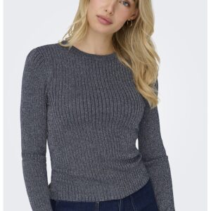 Pulover slim fit cu striatii si detalii stralucitoare - Gri carbune
