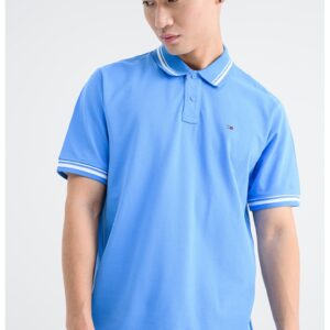 Tricou regular fit cu terminatii contrastante - Alb/Albastru deschis