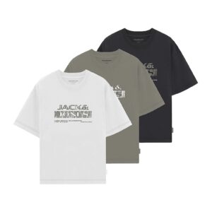 Set de tricouri regular fit cu imprimeu text - 3 piese - Alb/Negru/Kaki