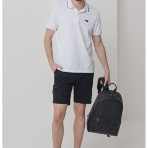Tricou polo din amestec de bumbac organic cu logo discret - Negru/Alb optic