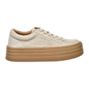 Pantofi sport flatform de piele intoarsa - Bej