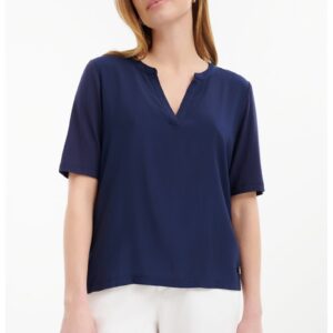 Tricou lejer cu decolteu in V - Bleumarin