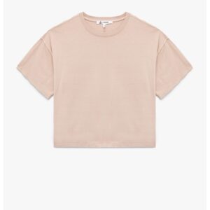 Tricou uni din bumbac cu decolteu la baza gatului - Piersica
