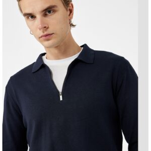 Pulover polo uni cu fermoar - Bleumarin
