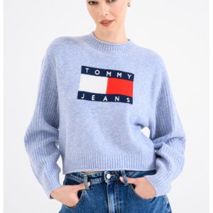 Pulover cu decolteu la baza gatului si logo - Albastru lavanda