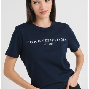 Tricou din bumbac cu imprimeu logo - Albastru ultramarin/Alb optic