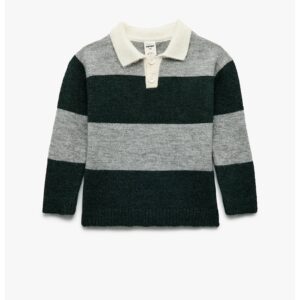 Pulover cu guler polo si dungi - Negru/Gri inchis