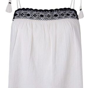 Tricou dama  Beni - bumbac - alb - bretele cu funda -