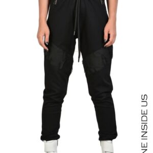 -Pantaloni de tip jogger cu șnur în talie și fermoare laterale - Negru