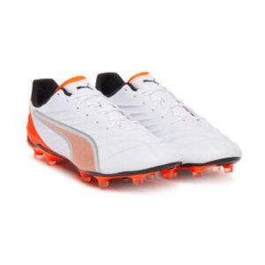 Pantofi de fotbal barbati - piele ecologica - alb/portocaliu