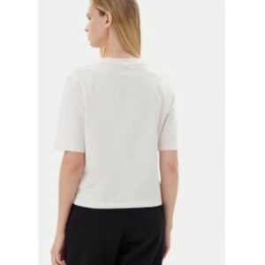 Tricou bumbac cu model uni si decolteu la baza gatului - Ecru