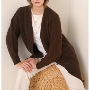 Cardigan - BigDart - texturat Seersucker - decolteu in V - tricot - Maro -