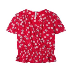 Tricou model petrecut cu imprimeu floral - Rosu