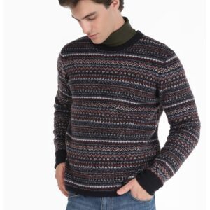 Pulover cu model fair isle - Negru/Gri/Rosu inchis