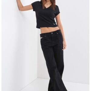 Tricou crop cu decolteu in V - Negru