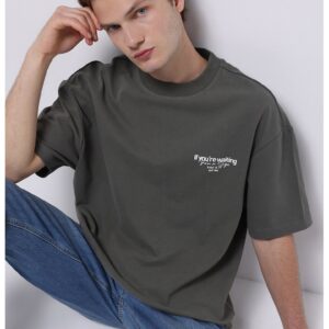 Tricou de bumbac cu text - Gri antracit