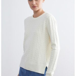 Pulover cu model torsade - Alb