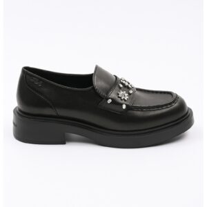 Pantofi loafer din piele cu strasuri - Negru