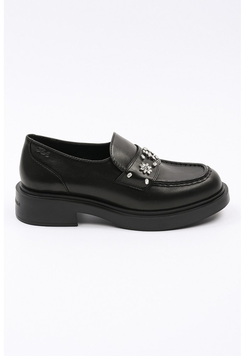 Pantofi loafer din piele cu strasuri - Negru